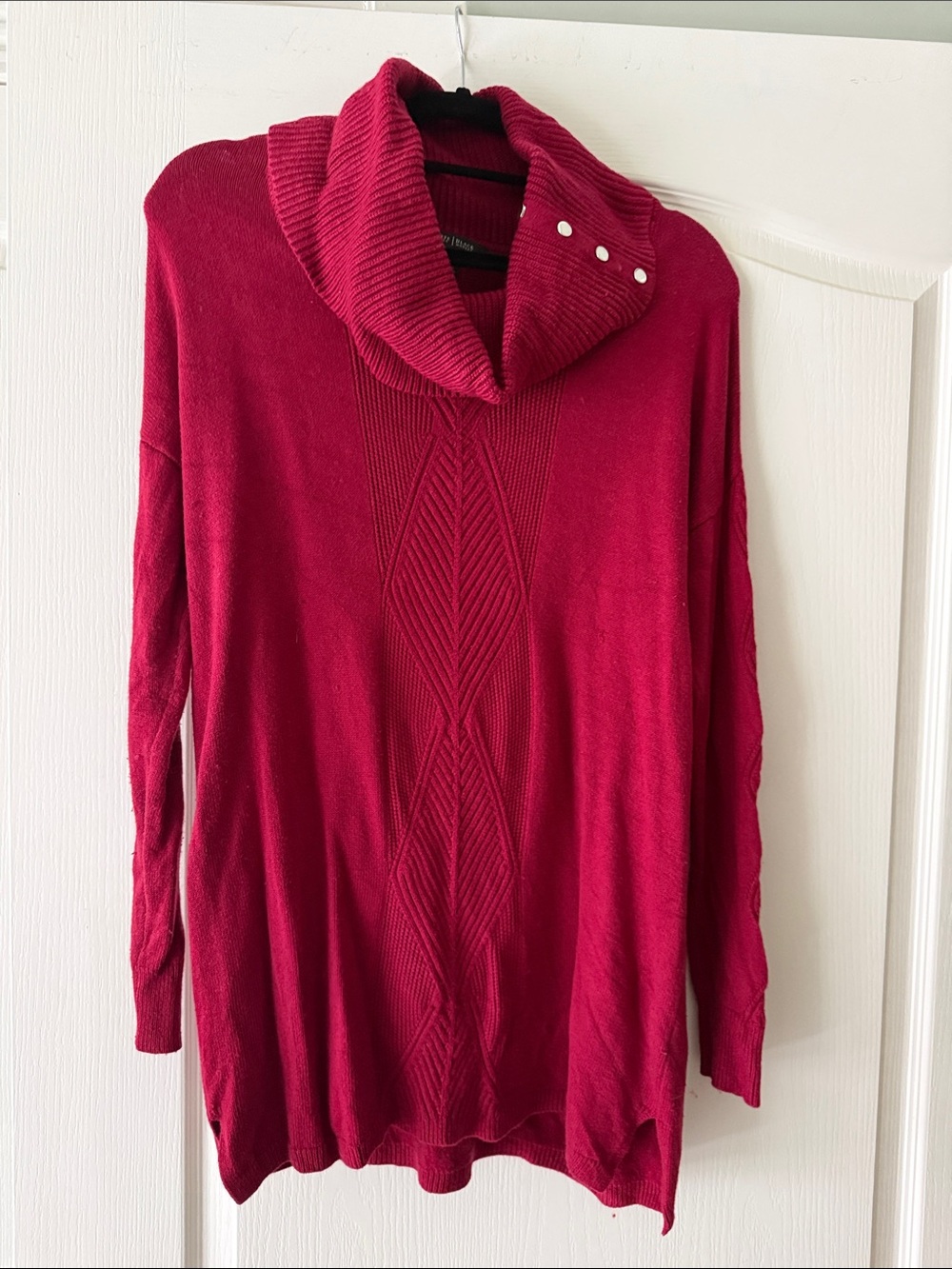 White House Black Market Red Cowl Neck Cable Knit Sweater